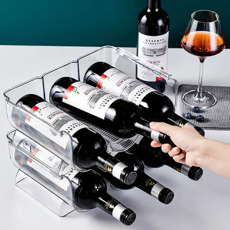 Free Standing Wine Bottle Holder Stackable Beverage Storage Organizer Plastic Transparent Wine Holder