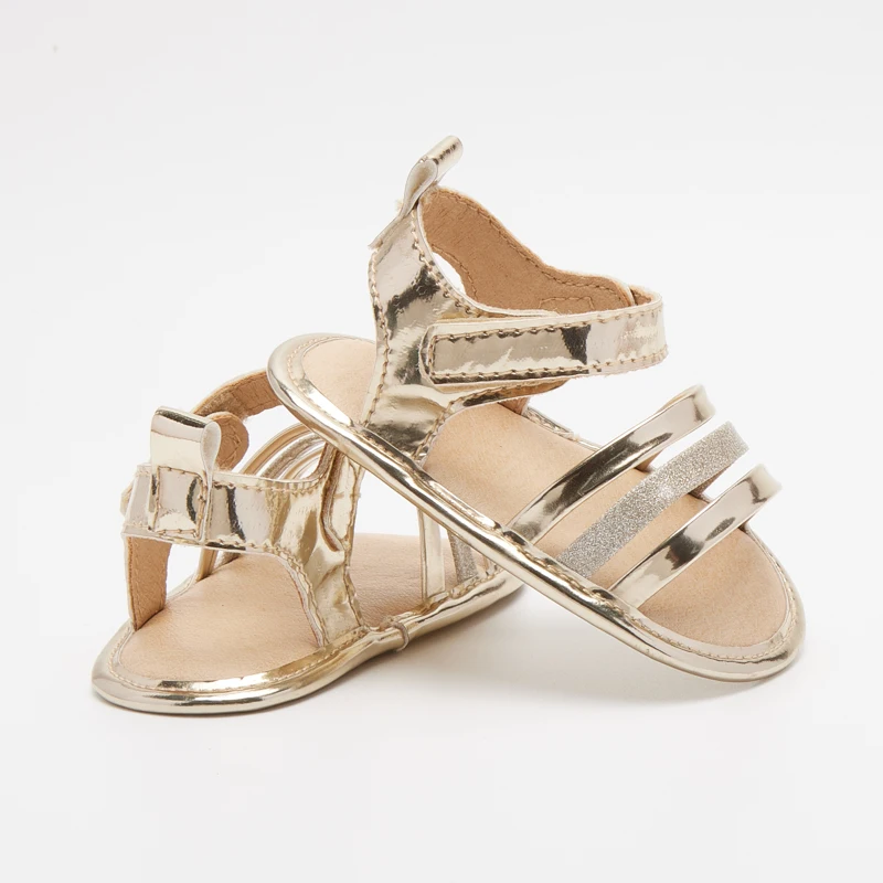 New arrival two colors beautiful flower decoration rubber sole prewalker baby sandals for girls and Boys PU OEM Solid Gua YB0032