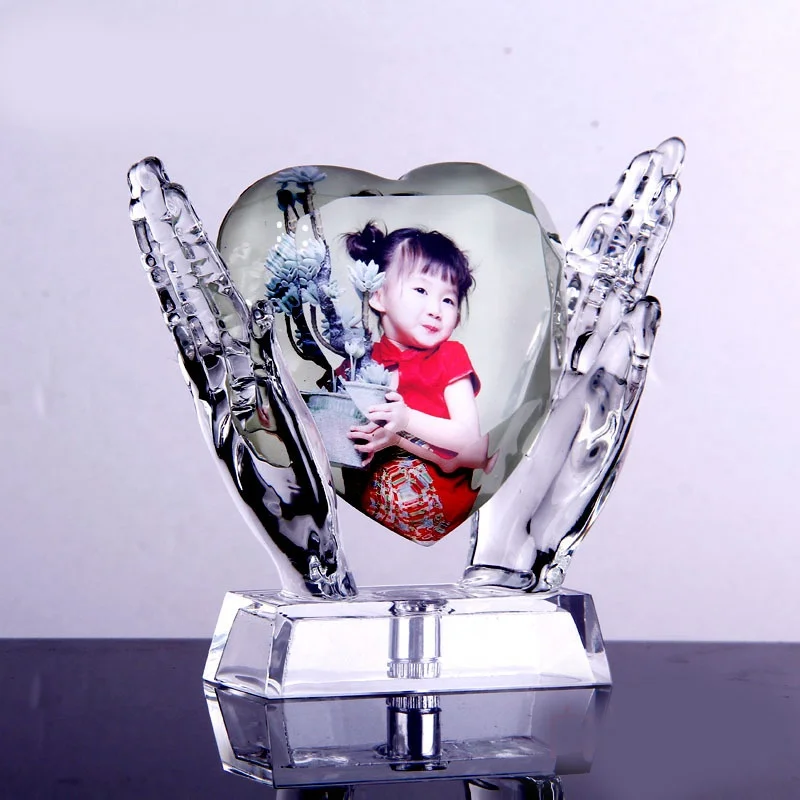 
Modern Blank Crystal Glass 3d Heart-Shaped Photo Frame Desktop Crystal Glass Photo Frame 