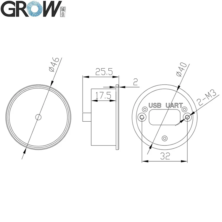 GROW GM73 круглый маленький USB UART 1D 2D QR-код сканер штрих-кода модуль