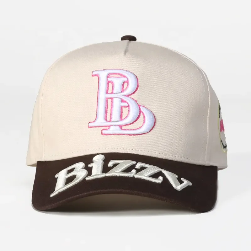 custom 3D embroidered logo 5 panel mens curved brim bill k a frame a-frame 2 tone snapback snap back baseball gorras caps hats