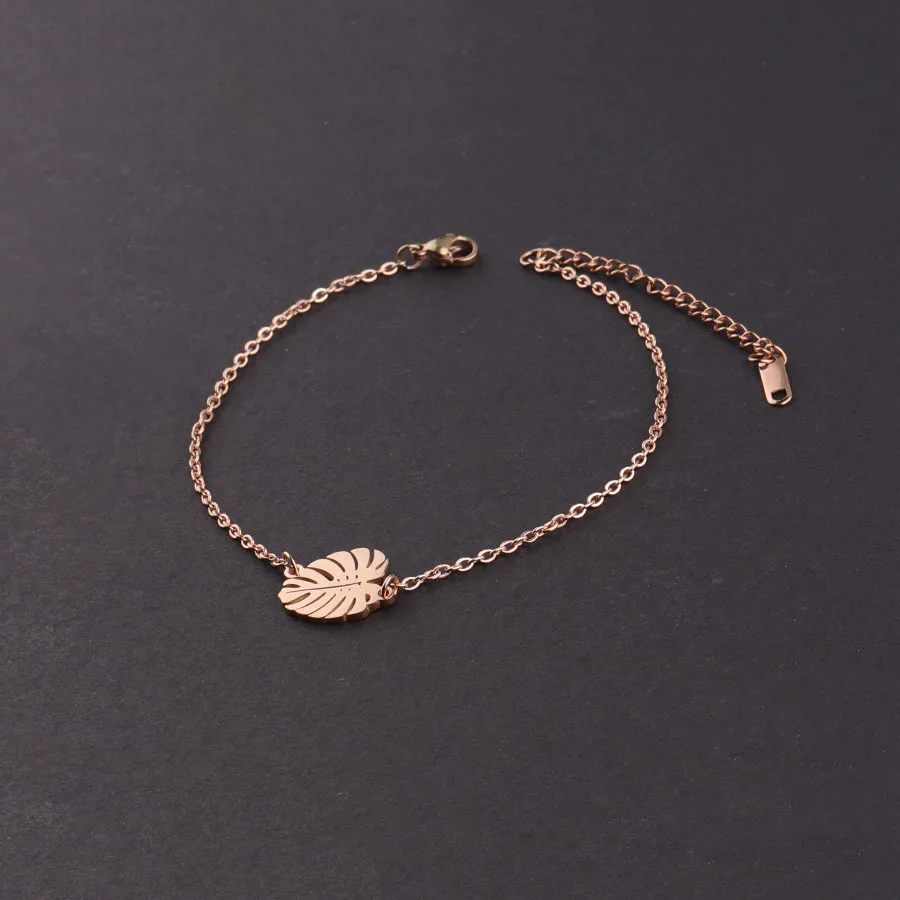 Mirror Polished Stainless Steel Elegant Cheap Jewelry  Leaf Charm Bracelet for Girls