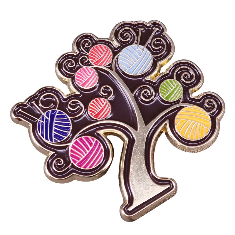 Yarn Ball Tree Enamel Pin Knitting Needles Brooch Colorful Wool Badge Crochet Craftt Jewelry