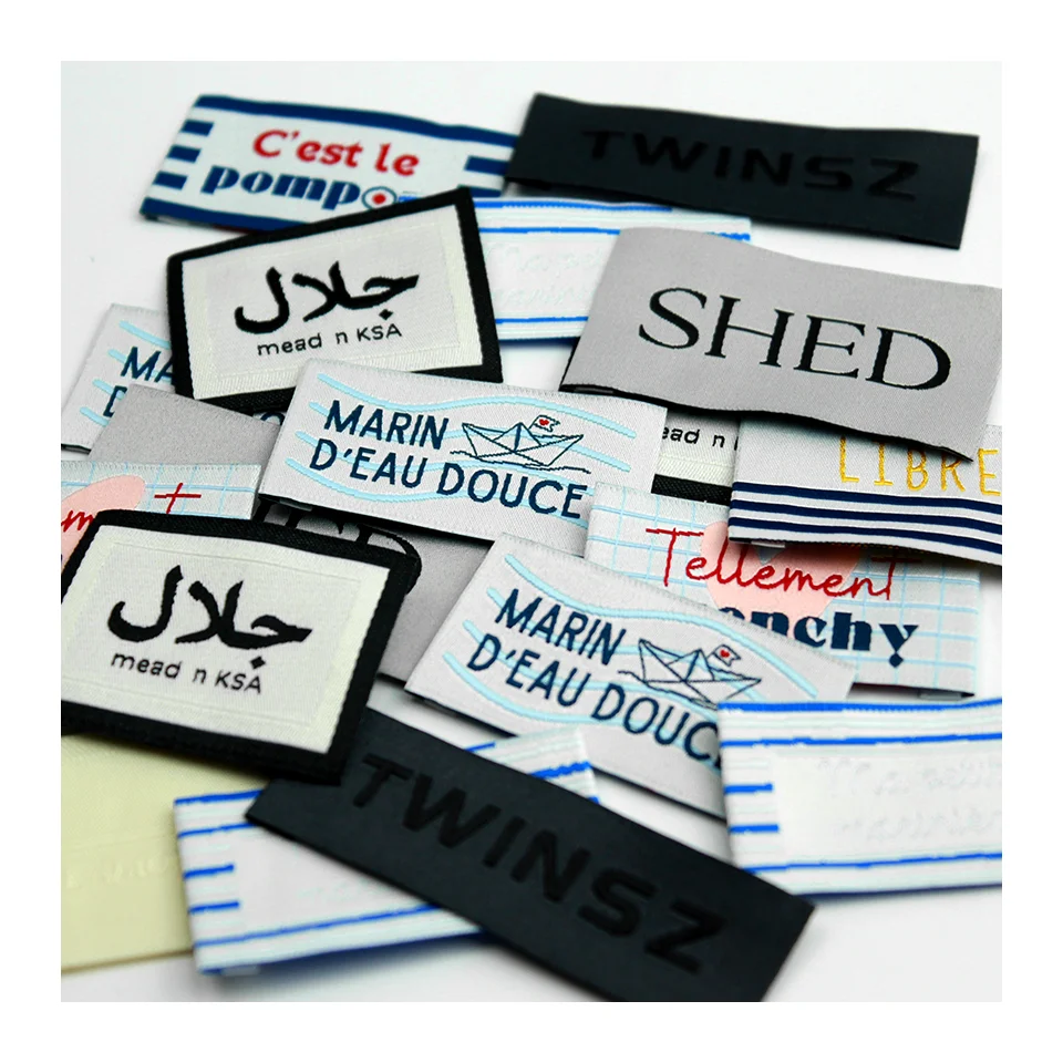 High Density Thick Fabric Label Sewing on T-shirt/Dress Customized Private LOGO Clothing Washing Sizes Woven Tags