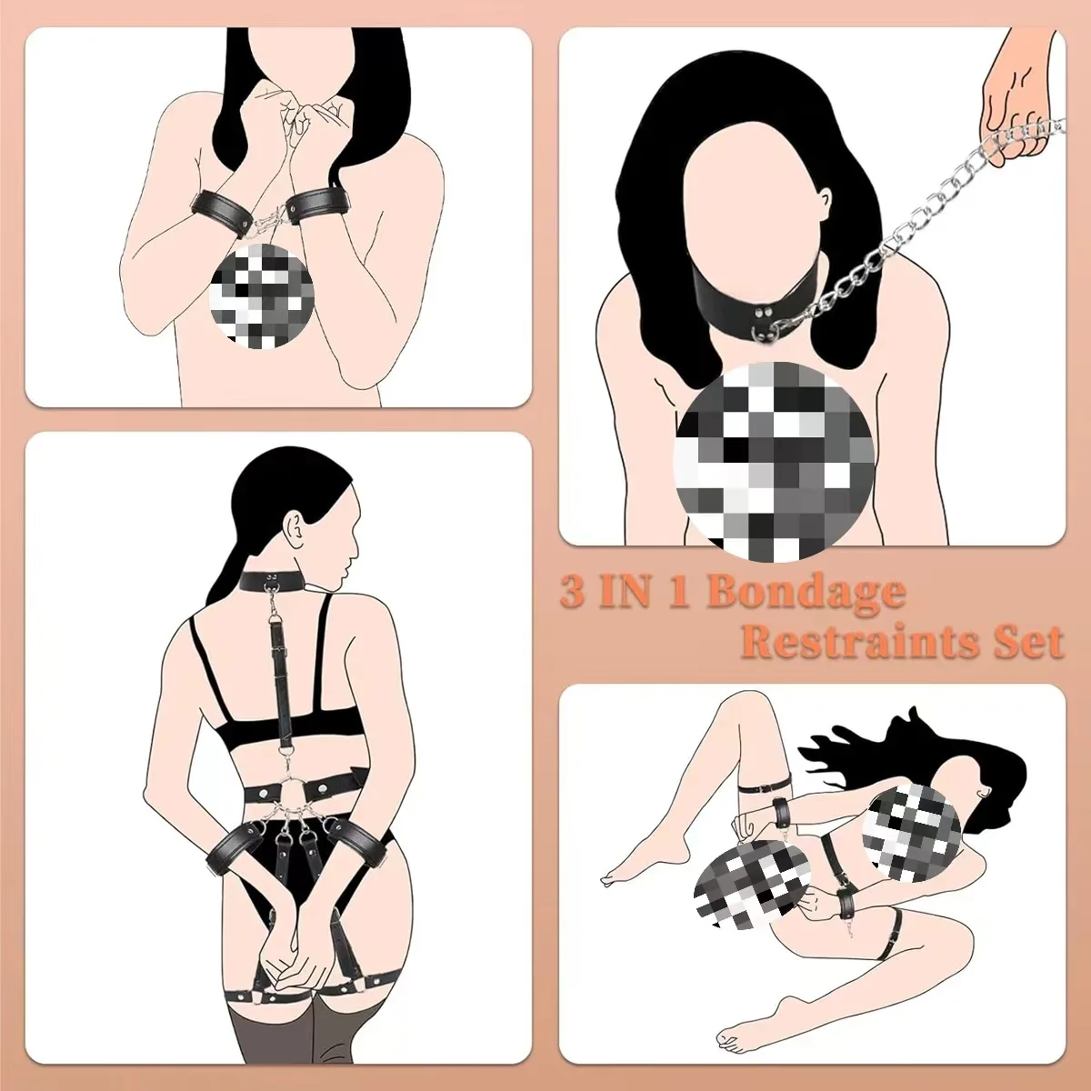 SM Adult Bondage Reverse Handcuff and Buttocks Leg Tied Straps Restraint Set Sex Assistance Slave Training Toys