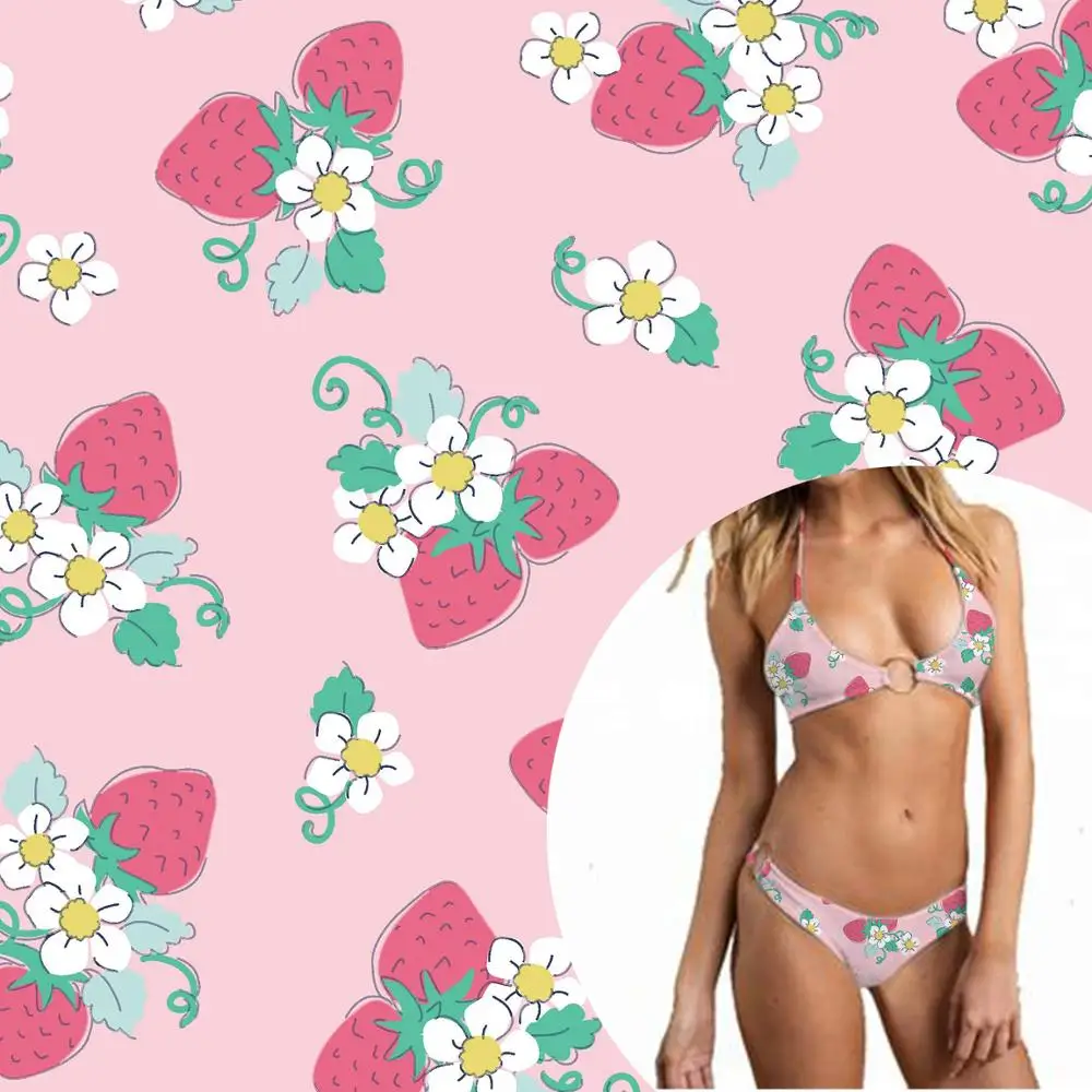 black stripe fruit print swimsuit nylon spandex optical white fabric