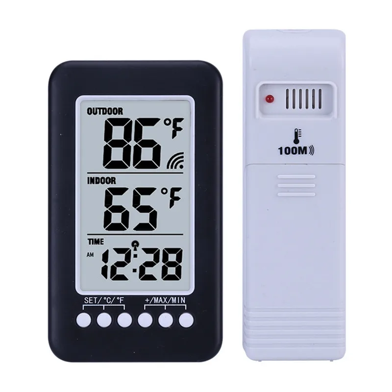 Household LCD Digital wireless Indoor/Outdoor Thermometer Hygrometer wall hanging clock Weather station