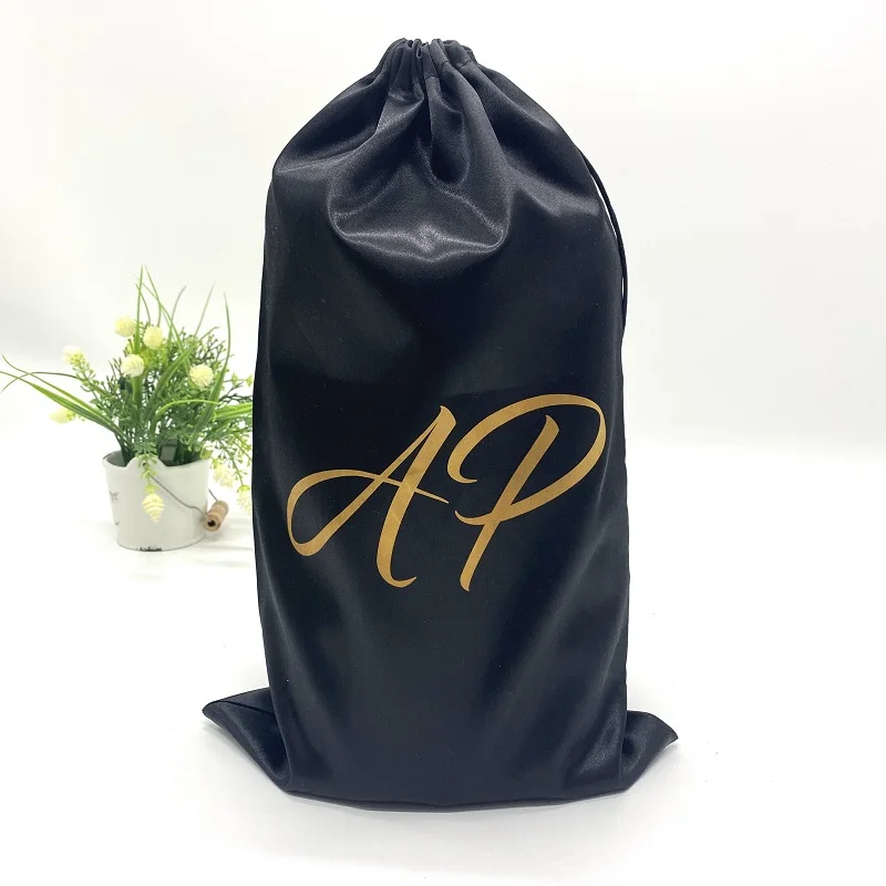 Personalized Custom Logo Printed Silk Satin Drawstring Bag Dust Shoe Packaging Pouch