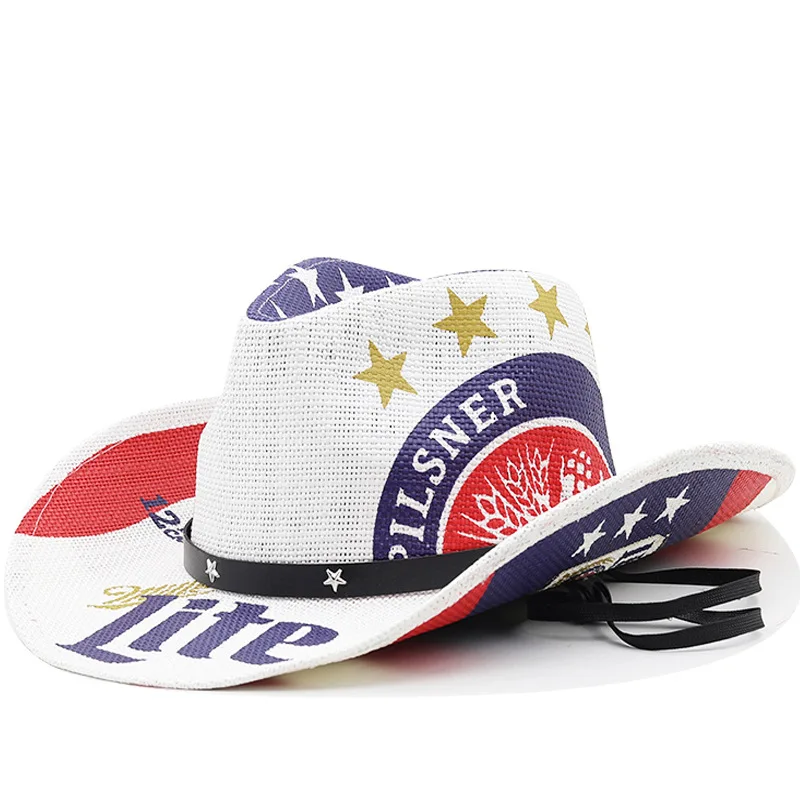Classic American Flag PanamaJazz Straw Hat for Men Women New Outdoor Western Cowboy Hat for Casual Sports Travel for Adults