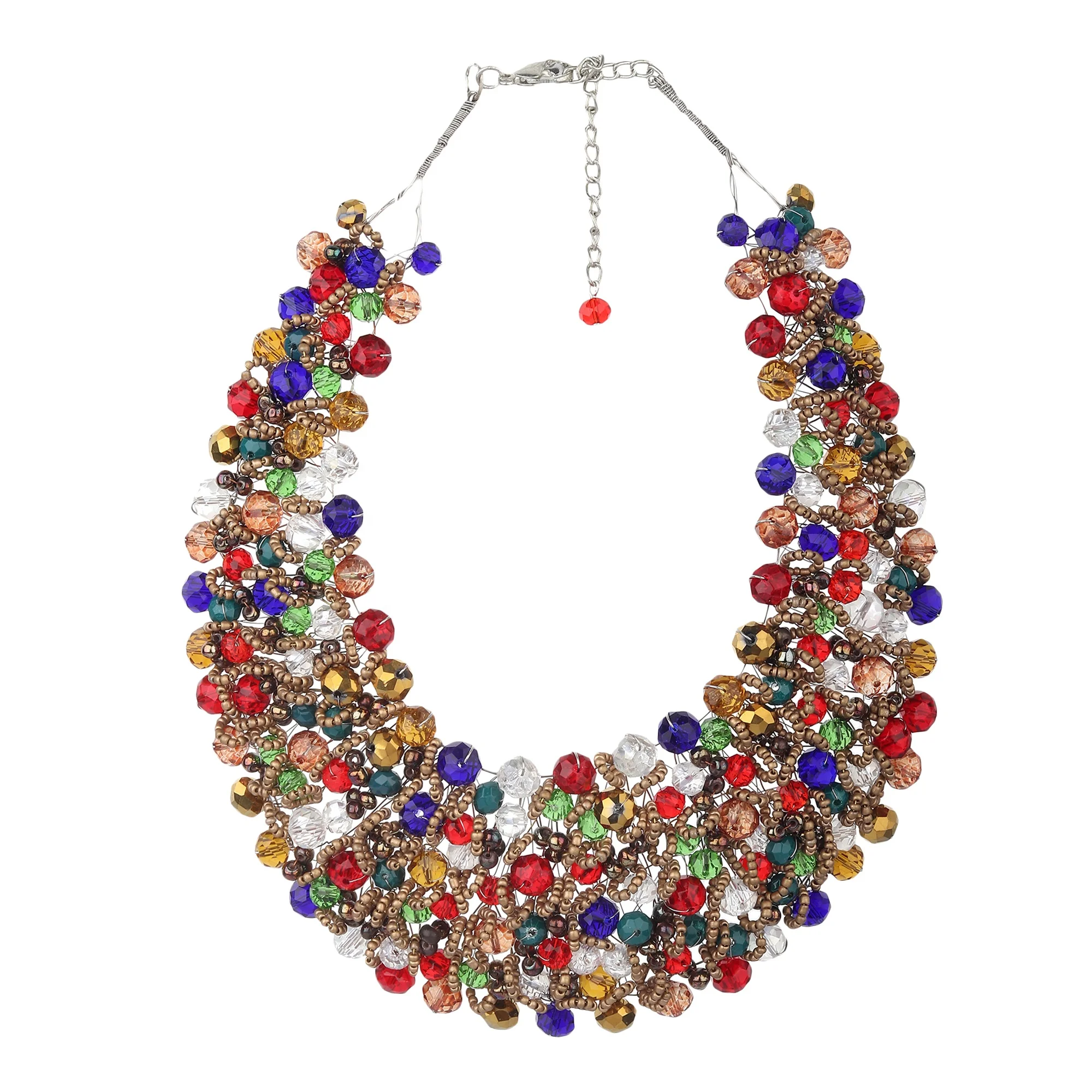Gemstone Lady Bib Choker  Europe Luxury Boho Gold Chain Multi Color Garment Accessory Crystal Bib Rhinestone Statement Necklace