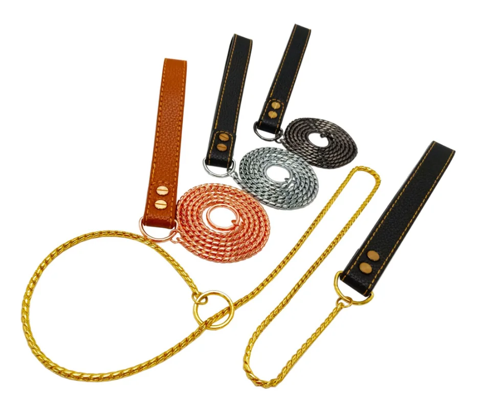 2022 Hot Sale Dog Chain Choker Solid Brass Copper Snake Choke P Rose Gold Training Dog Leash