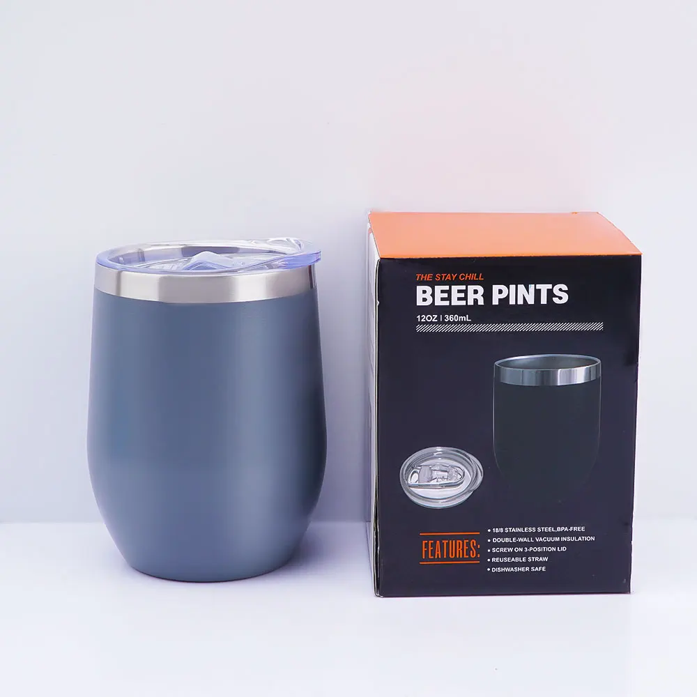 Customized egg shaped double wall glasses stainless steel insulated tumbler cups coffee powder coating 12oz wine tumbler