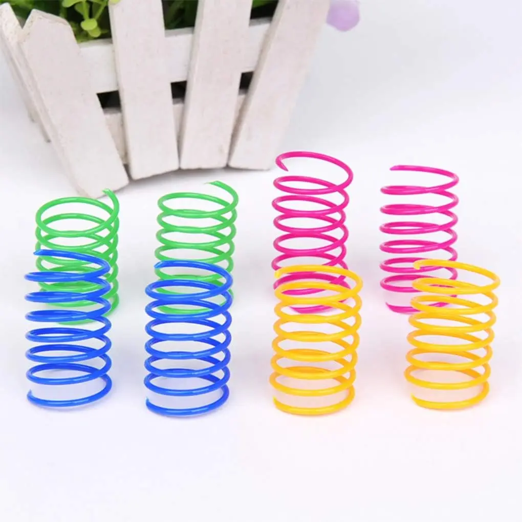 4 pcs Cat Color Plastic Spring Cat Toy Jumping Spring Interactive Pet Lazy Man Playing Cat Self Hi Toy