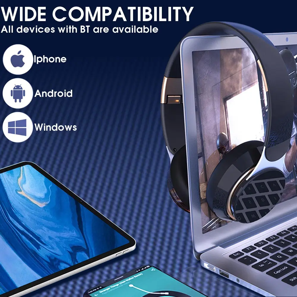 SAMA HiFi  Sound Quality BT 5.0 Gaming Headphone Gamer Mic Rechargeable Portable Over Ear Wireless Headset