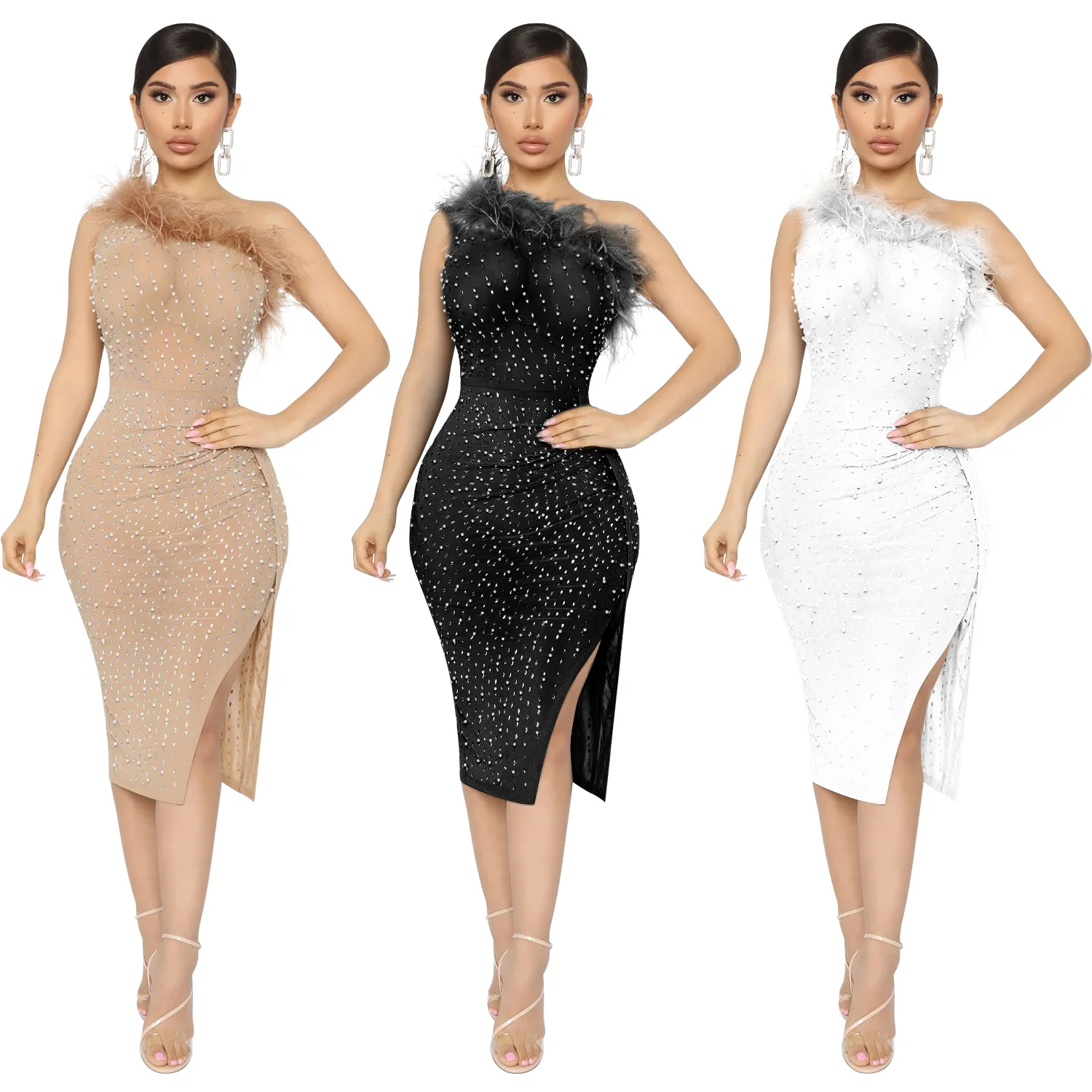 high quality one hand short evening dress for women wedding party new 2022 sexy diamond crystal dress