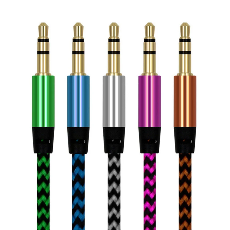 1m Nylon Aux Cable 3.5mm Plug Male To Male Jack Auto Car Audio Cable Kabel Line Cord For mobile phone MP3 tablet Xiaomi Computer