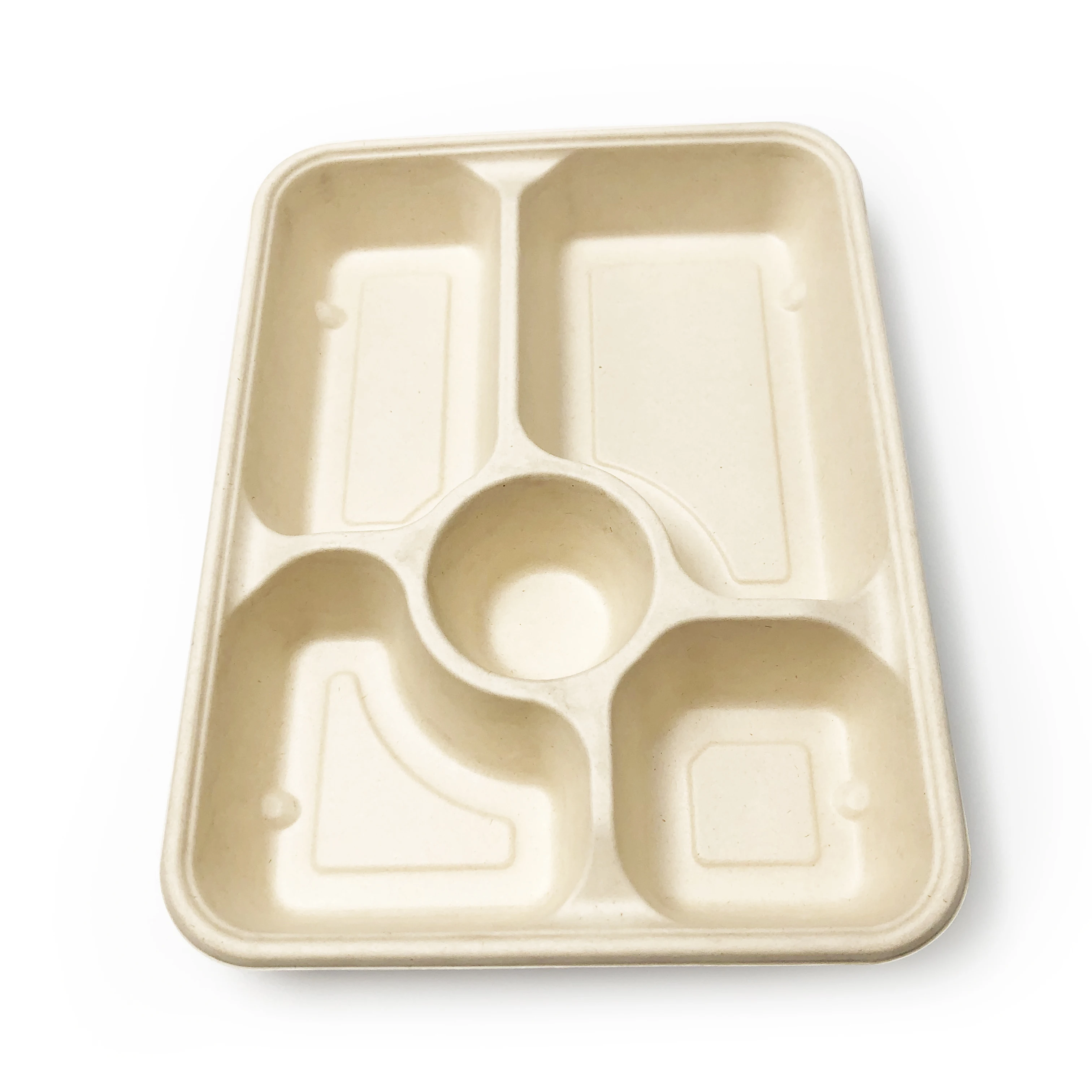 Disposable Food Tray With Bagasse 5 Compartments Biodegradable Lunch Tray meal tray