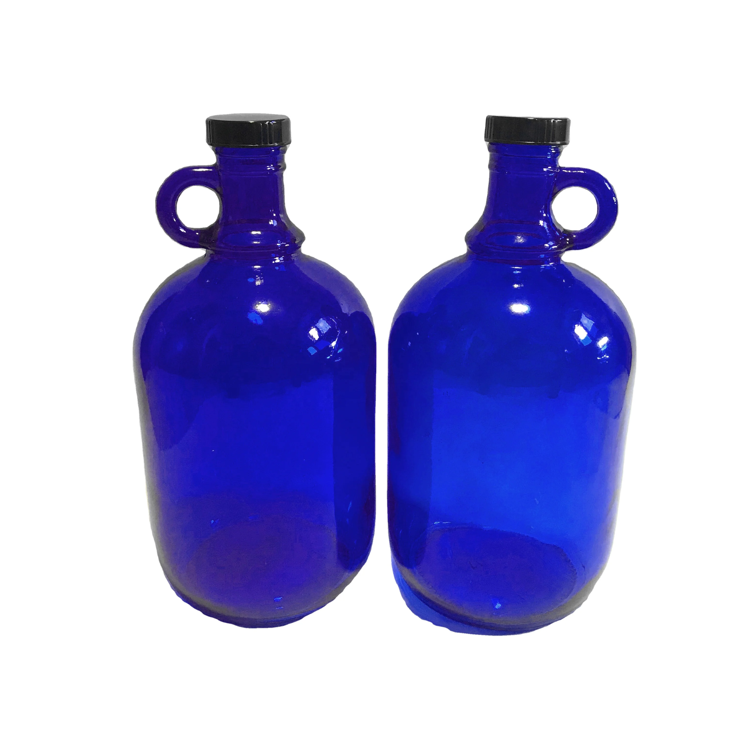 1liter 1000ml cobalt blue glass growler jug with poly cone cap for brewing