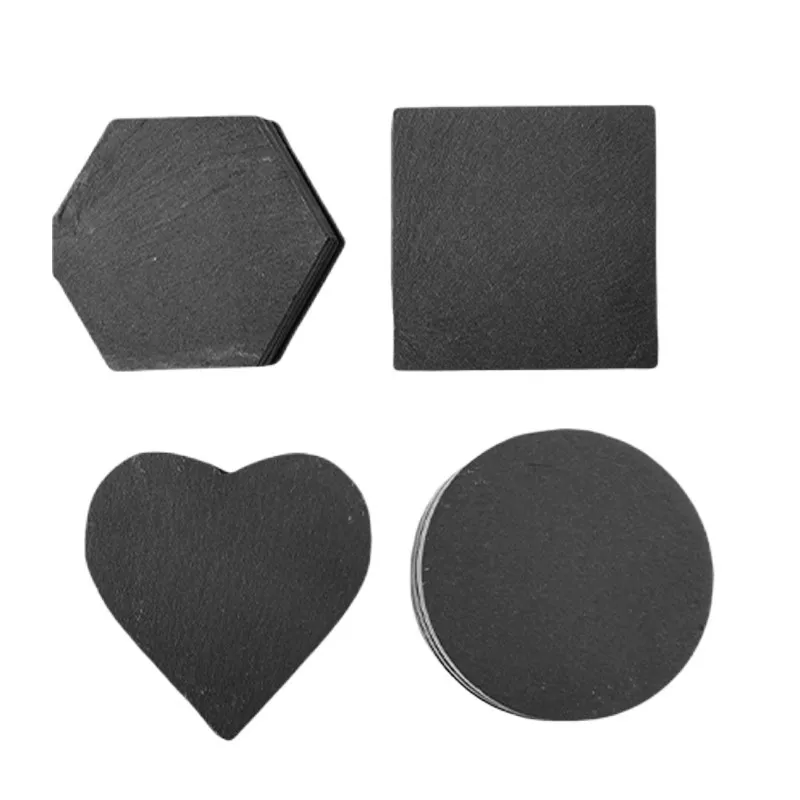 Square Heart Black Slate Engraving Stone Drink Bar Coaster