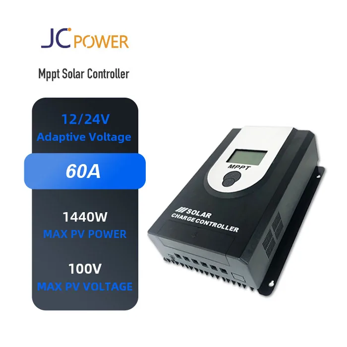 JCPower 12v 24v 36v 48v MPPT 60A Solar Charge Controller Max PV 100V mppt Solar charge Controller