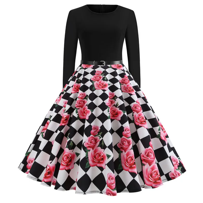 Long Sleeve Printed Polka Dot Dress Women