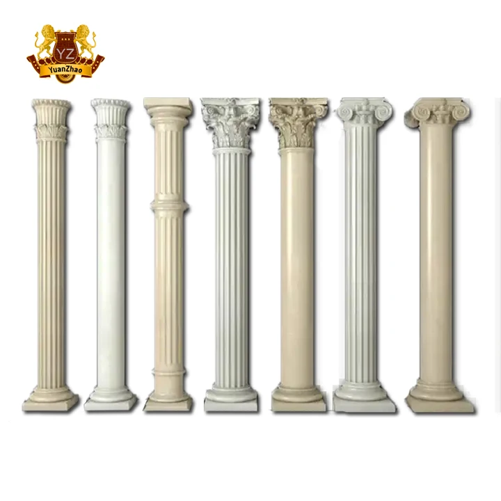 Modern Interior Design Solid Beige Marble Column Antique Natural Marble Stone Corinthian Capital Column Decorative Marble Column