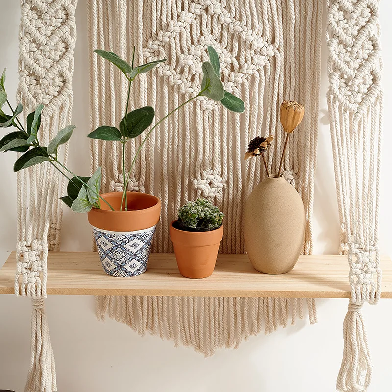 Домашняя декоративная плетеная настенная полка для макраме из хлопка ручной работы подвесная гобелена цветочных