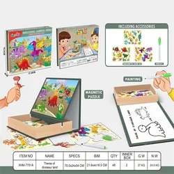 Kids Educational Magnetic Puzzle Toy Kit Baby Enlightenment Drawing Board Puzzle Game Toy DIY Assemble Dinosaur Series Toys