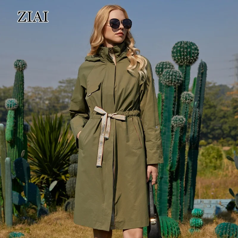 Wholesale spring casual all-match elastic waist windbreaker autumn and winter fashion long trench coat