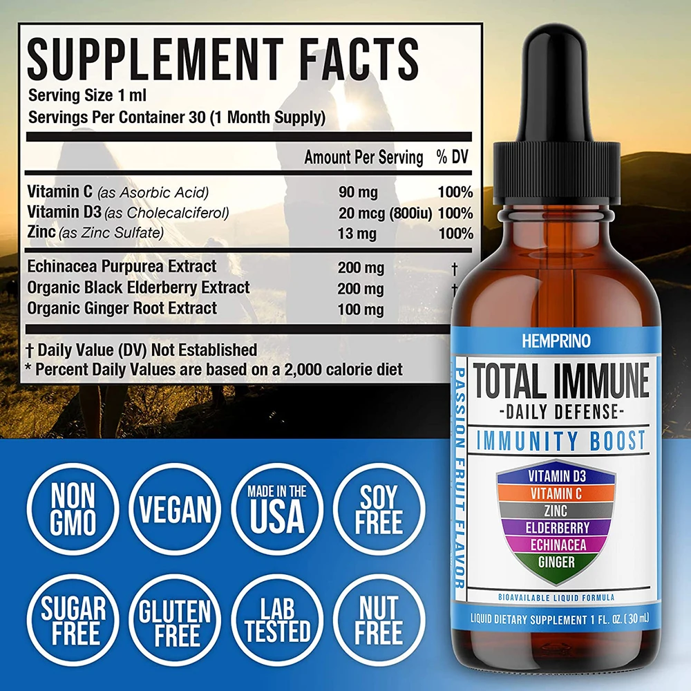 Support Immune Boost System Liquid Drops Tincture Edroplet With Vitamin D3 & C Elderberry Zinc Dietary Supplement