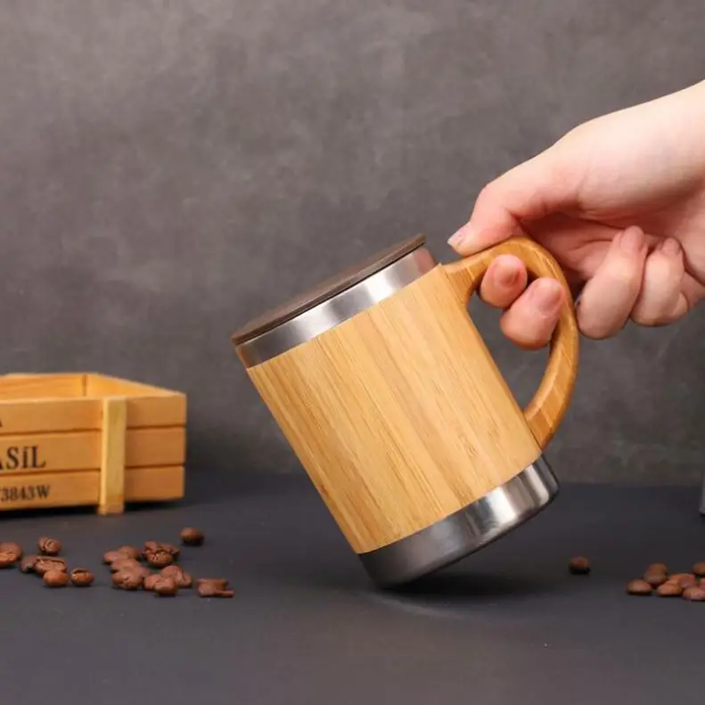 Zogifts Bamboo Mug Cup Double Wall Stainless Steel Portable Wooden Travel Coffee Glass Cupping Straw Safe Toddler Kids Fiber