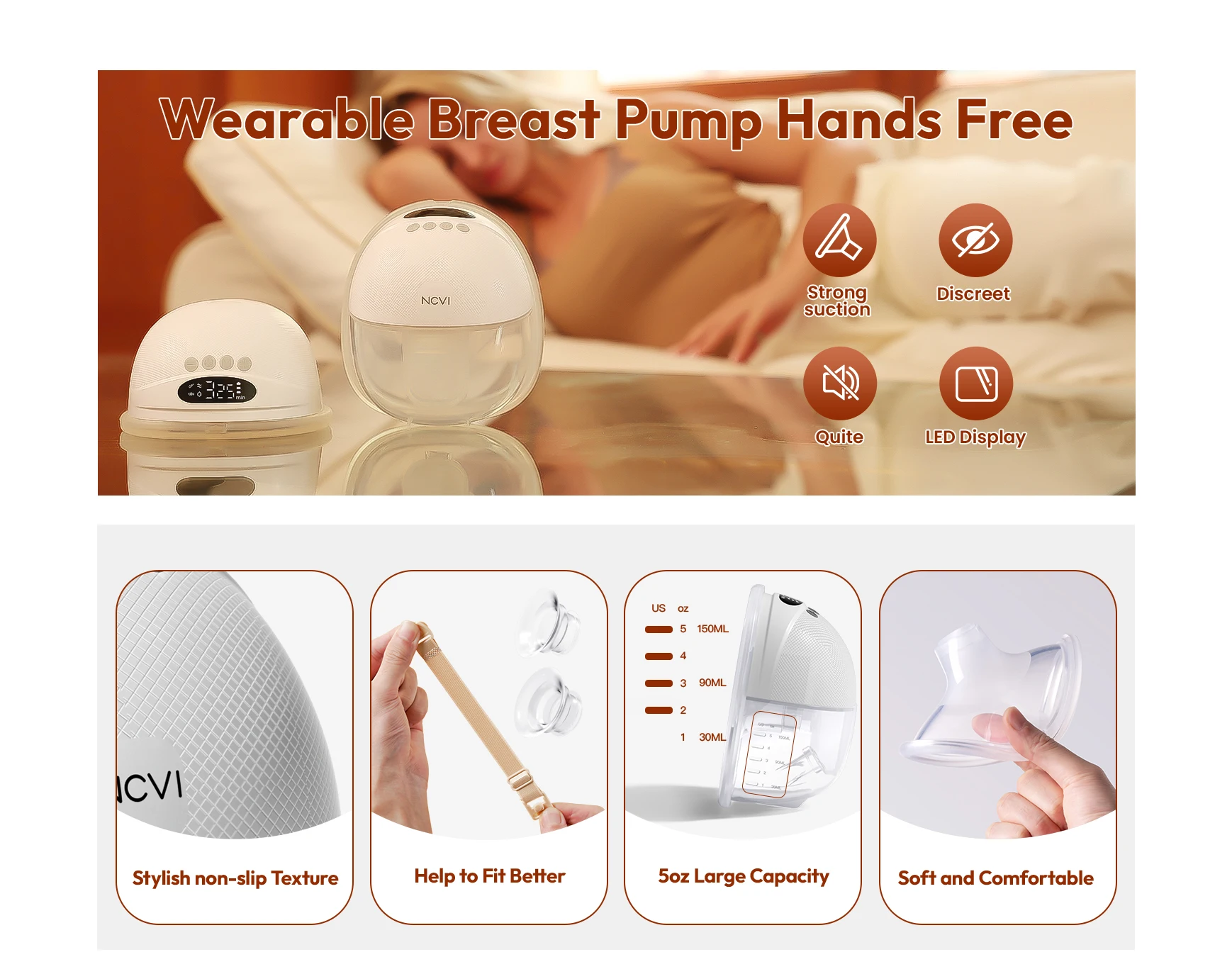 Medical Wireless Breast Pump with Frequency Conversion Chip Hands-Free Soft Milk Made of Silicon PP Wearable Electric Pump