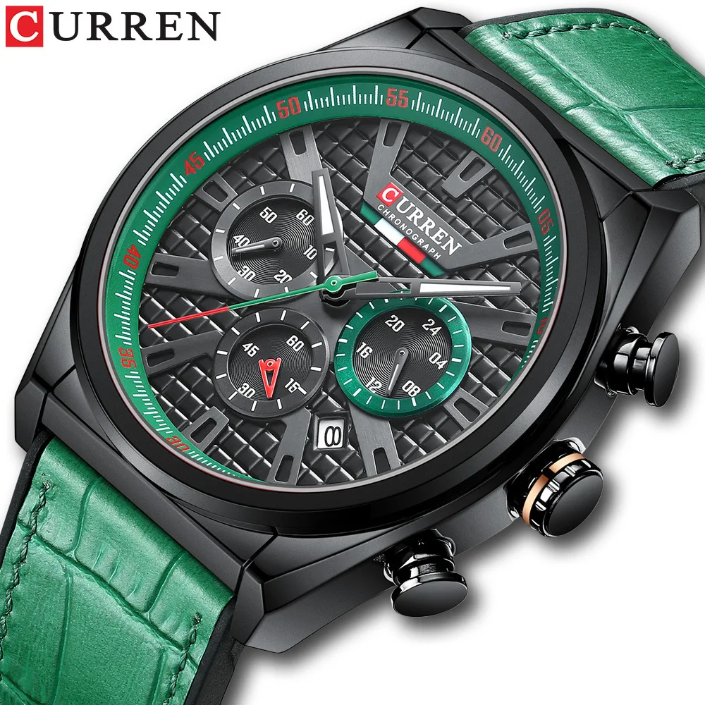 CURREN 8392 Men Casual Watch Date Chronograph 24 Hours Display Leather Strap Quartz Watch