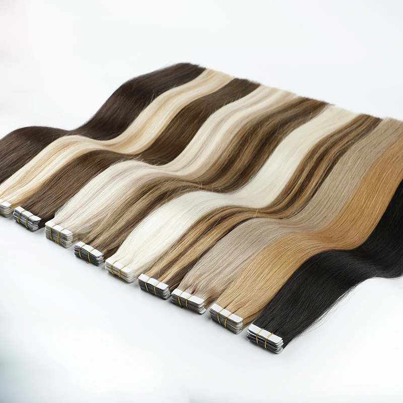 Wholesale Cheap European 100% virgin human hair extensions in dubai double sided remy cuticle tape hair extensions
