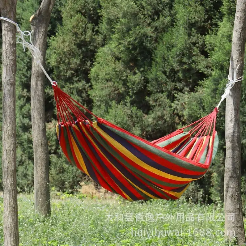 Outdoor Hammock Portable Garden Hammock Sports Home Travel Camping Swing Canvas Stripe Bed Hammock Double Single People
