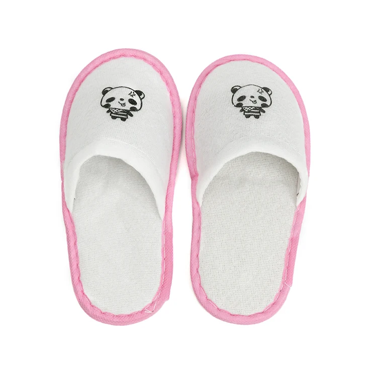New style beautiful cute girl pink panda pattern embroidered disposable hotel slippers for kids