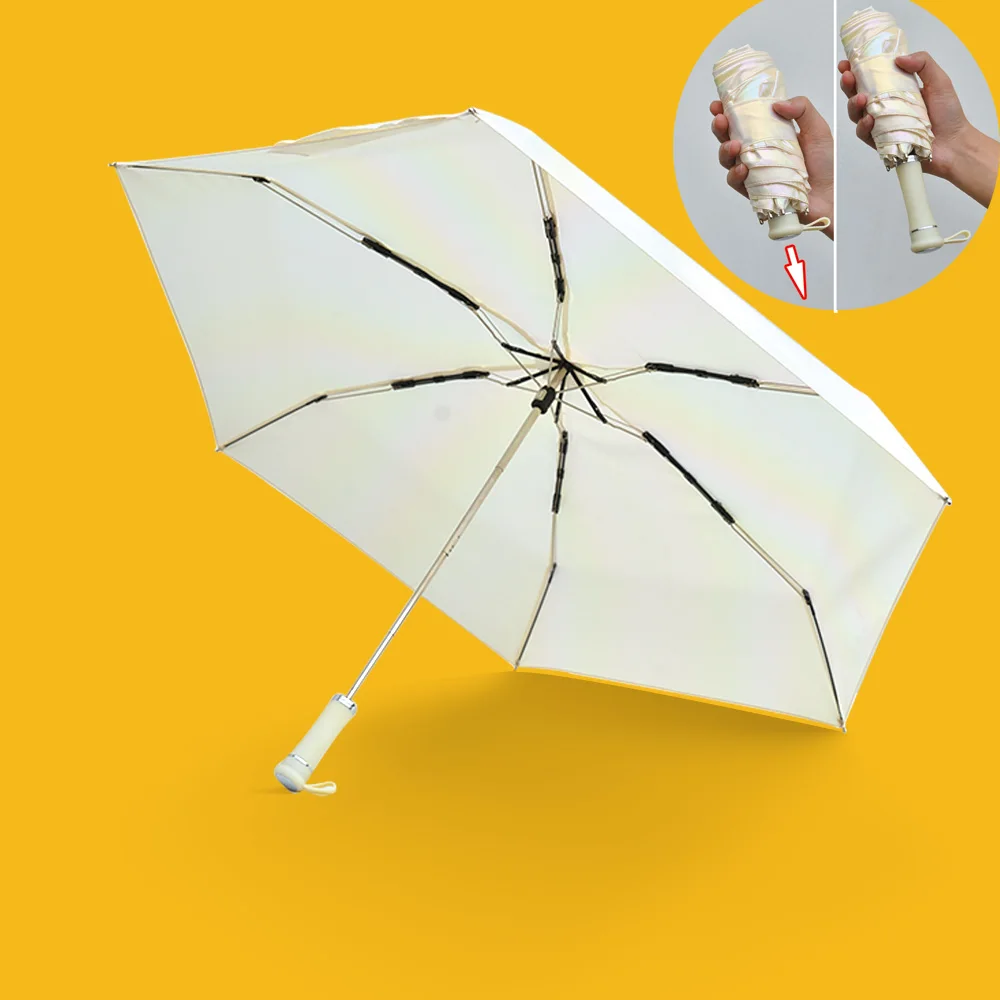 New Korean Fashion Compact Travel Wooden Handle,Manual Open Three Fold 210T pongee Luxury umbrellas/