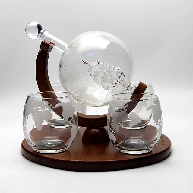 Factory Custom 1000ml Globe Decanter Shaped Glass Whiskey wine Decanter Set