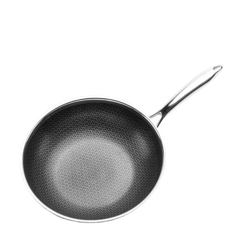 12 Inch Hybrid Wok Pan Cookware 304 Stainless Steel Non stick Wok Pan with Stay Cool Stainless Steel Handle