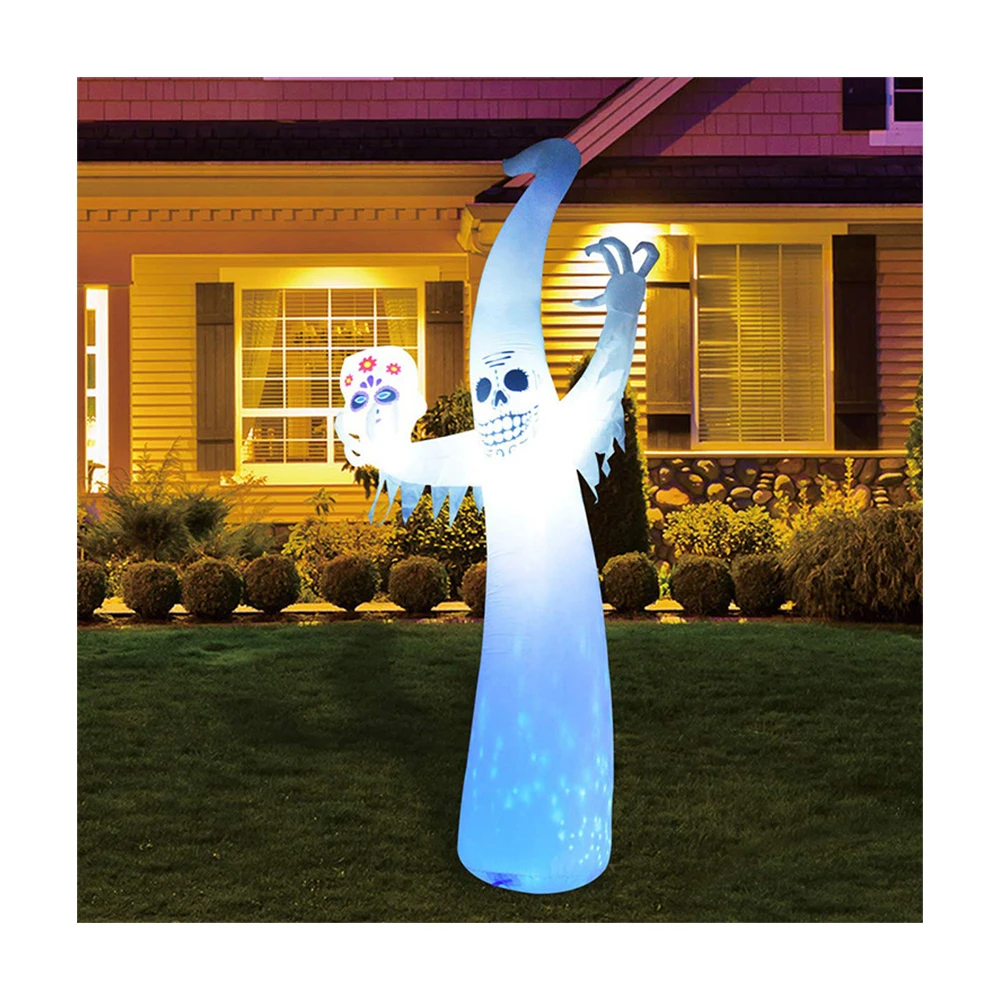 Halloween 12FT LED white ghost inflatable mascot For Garden Decoration
