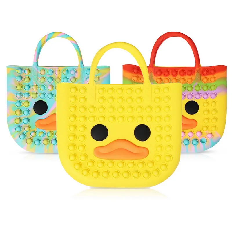 FT59 Simple Reasuable Silicone Sensory Pop Fidget bag Tote Bag Stress Relief waterproof Handbag for Women Pop duck bag