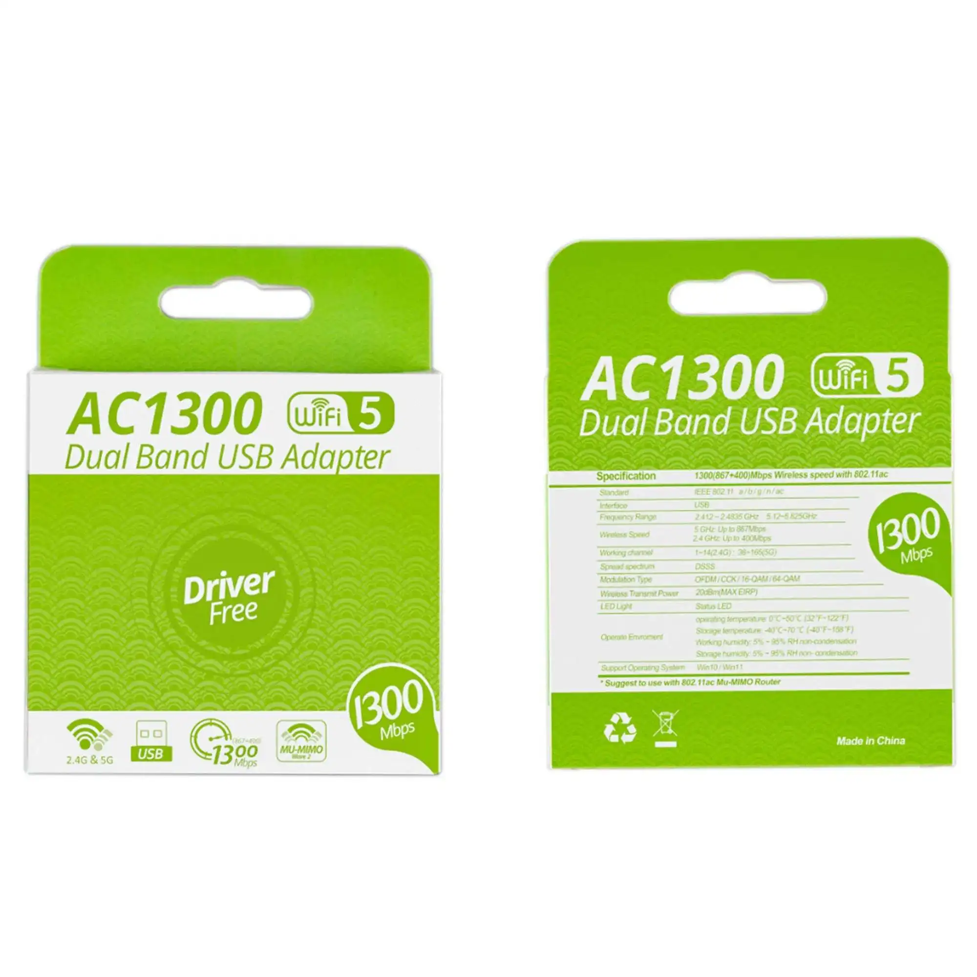 Free driver 1300Mbps USB WiFi Adapter Dual Band 2.4Ghz 5.8Ghz 802.11AC RTL8812CU Chipset 1300M USB WiFi Dongle