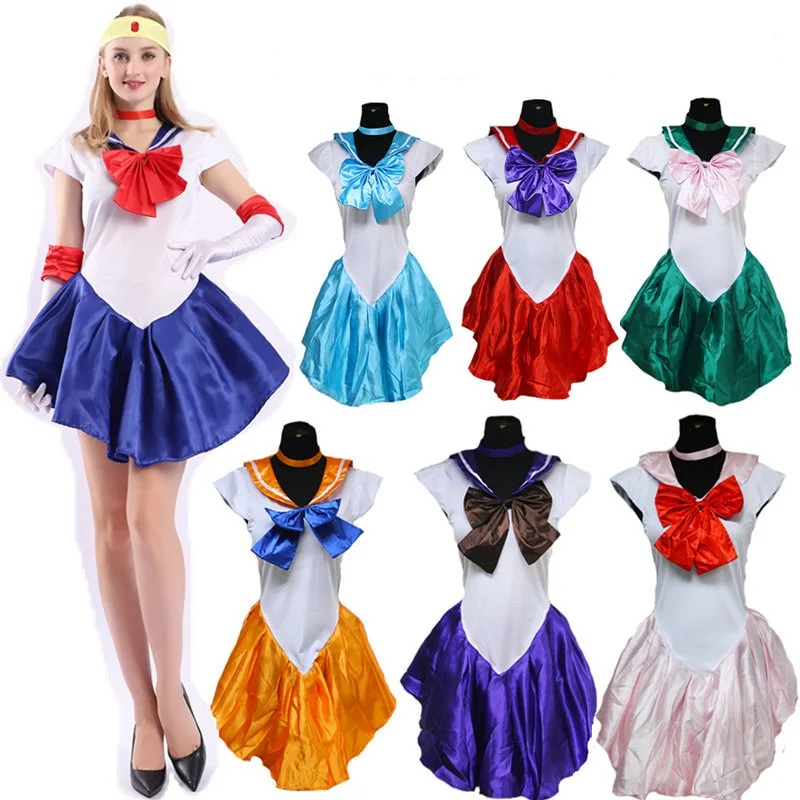 Ladies Sexy Cosplay Sailor Moon Costume Cartoon Movie Cosplay Girl Mercury Moon Mars Dress Halloween Costumes