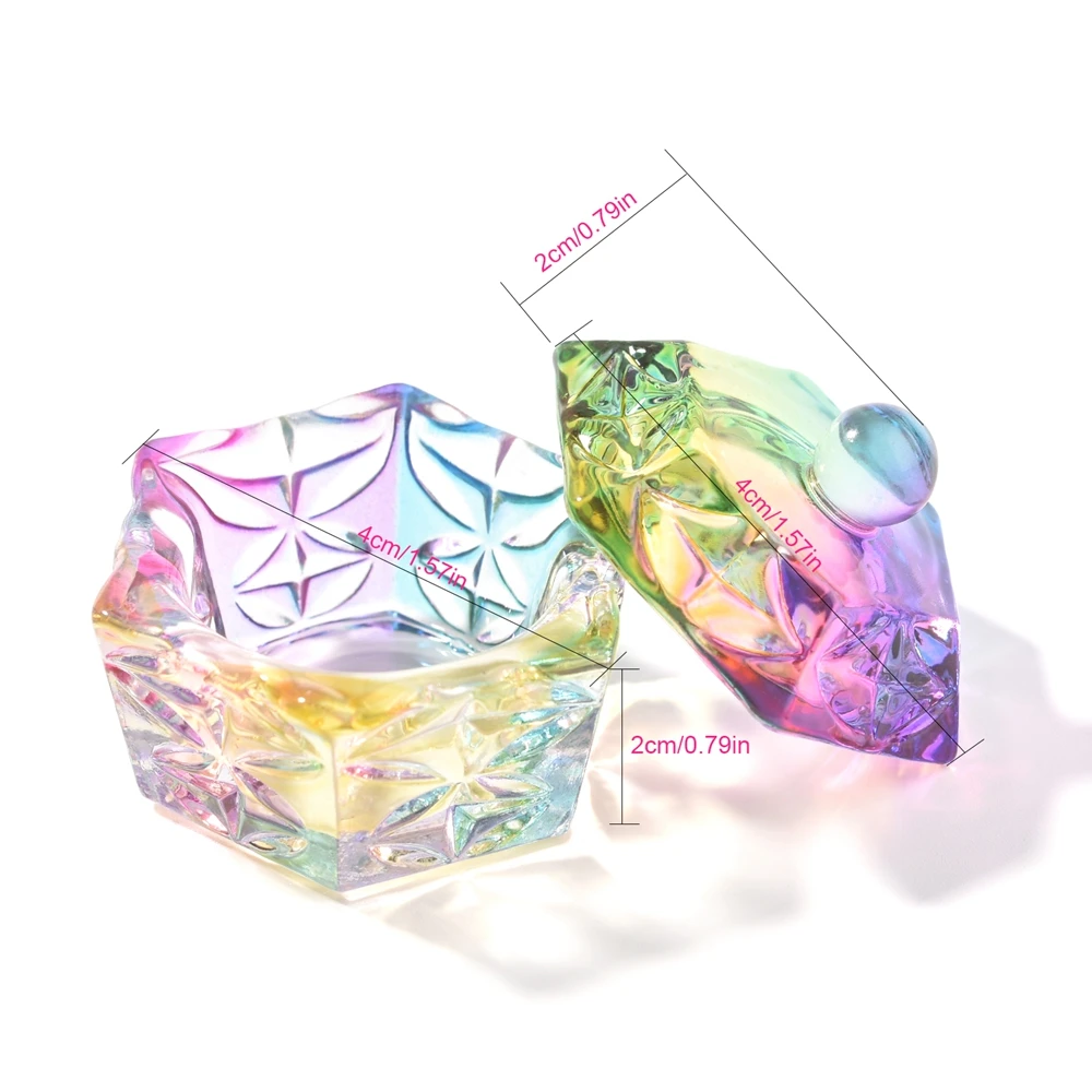 6pcs Colorful Iridescent Nail Art Dappen Dish Crystal Dappen Dish for Acrylic Liquid Glass Cups Container Nail Art Tools