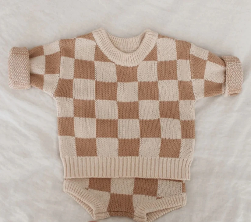 100% Cotton Australia Popular Kids Clothing Knitted Baby Sweater Short Set