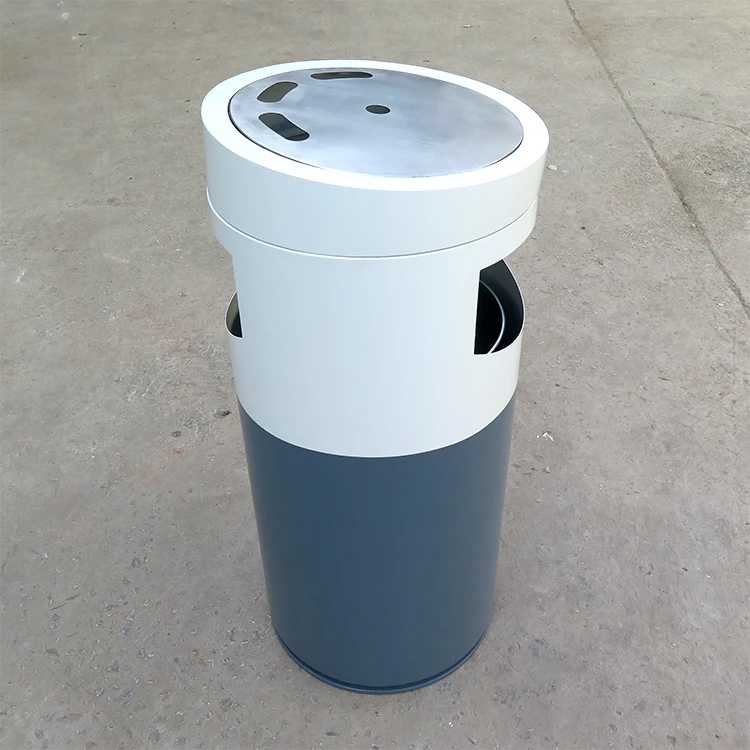 central garbage trash can round galvanized steel outdoor rubbish bin metal commercial waste container for street