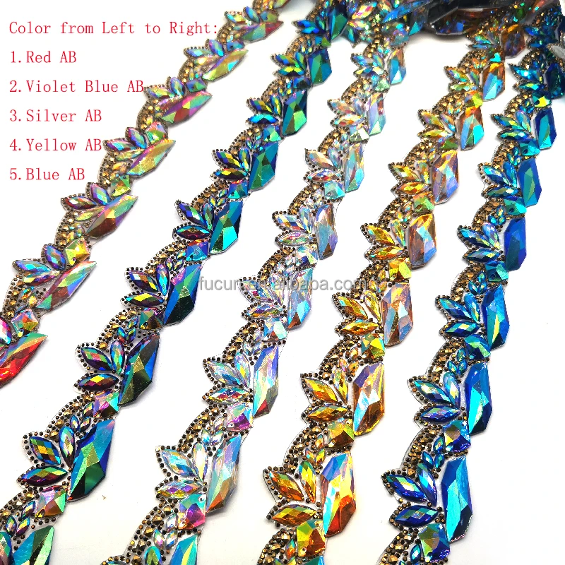 Customize wholesale crystal resin gems iron on rhinestone appliques trims for carnival costumes events 2025