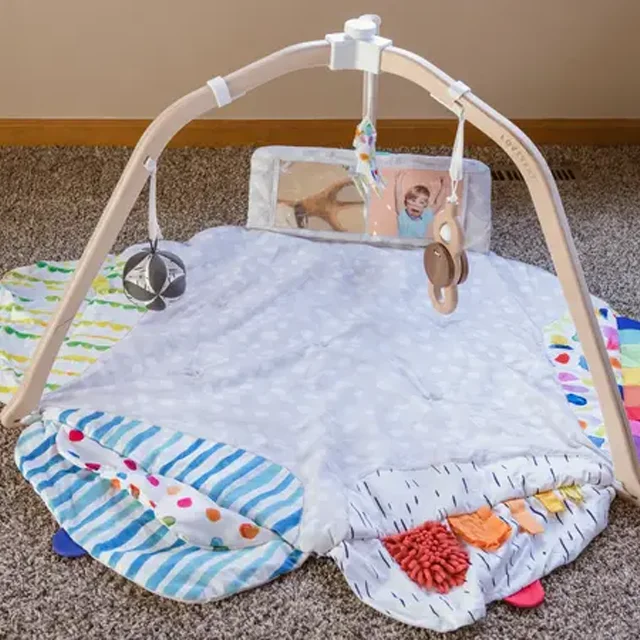 Custom early education brain development toys Eco-friendly Montessori wooden foldable triangular fitness frame baby play gym