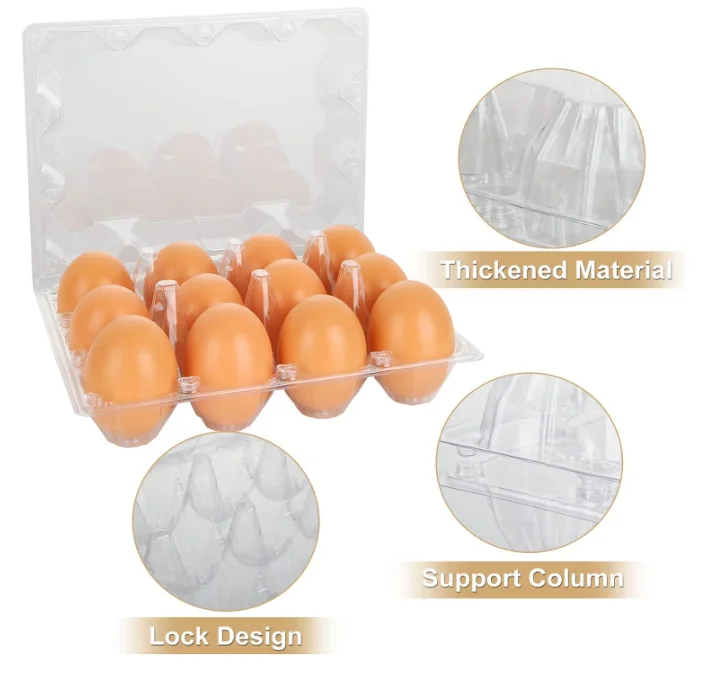 Plastic Egg Cartons Cheap Bulk, 1 Dozen Clear Egg Cartons for Chicken Eggs, Reusable Chicken Egg Tray Holders for Family Pasture