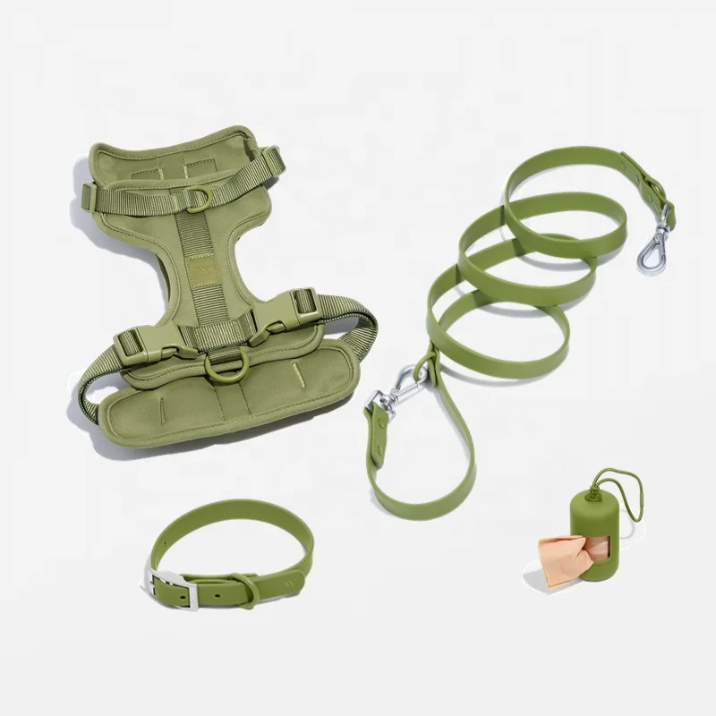 Wholesale Custom Heavy Duty Soft PVC Waterproof Coated webbing adjustable pet Dog small Medium Large Collar Leash Harness set